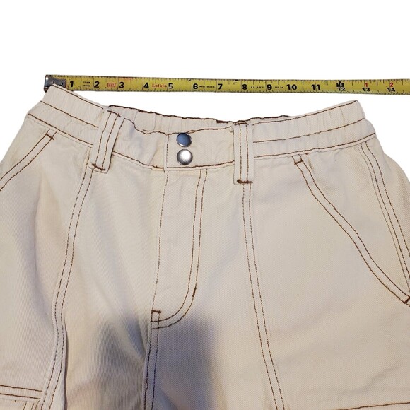 PACSUN Elastic Waist Cargo Ankle high rise pants Jeans Ivory skater S women's - Picture 3 of 10